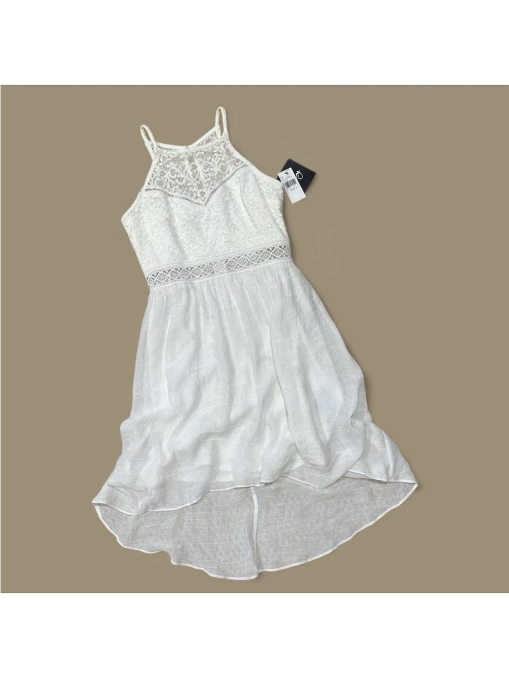 By & By White Crochet Lace Hi Low Midi Dress Boho Festival Bridal Size 1